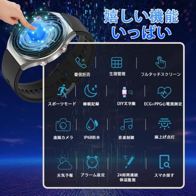 スマートウォッチ 皮膚温監視 血圧 血糖 スッキリ操作 心拍数 心電図計 血中酸素 歩数計 睡眠管理 誕生日 プレゼント_1