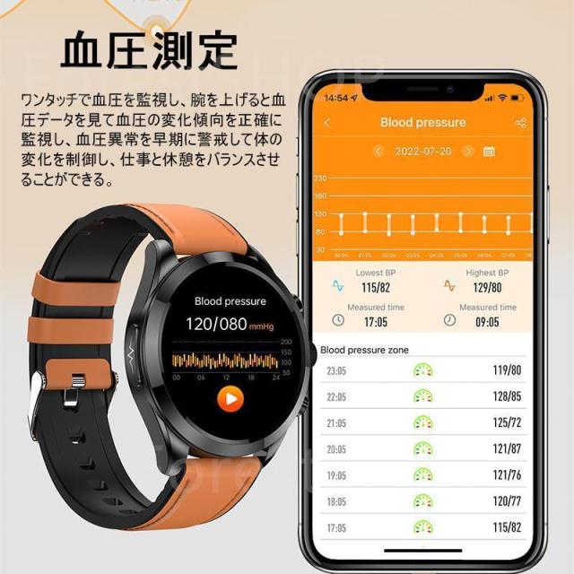 スマートウォッチ ECG心電図 血圧測定 血中酸素 通話機能 圧力検測 健康管理 呼吸率 体温 睡眠 運動モード 心拍計 着信通知 高齢者_7