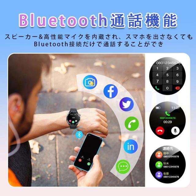 スマートウォッチ 血圧測定 心電図 心拍数 血中酸素 尿酸 血中脂質 24時間健康管理 体温測定 通話機能 睡眠 着信通知 歩数計 音楽?カメラ制御 天気予報_9