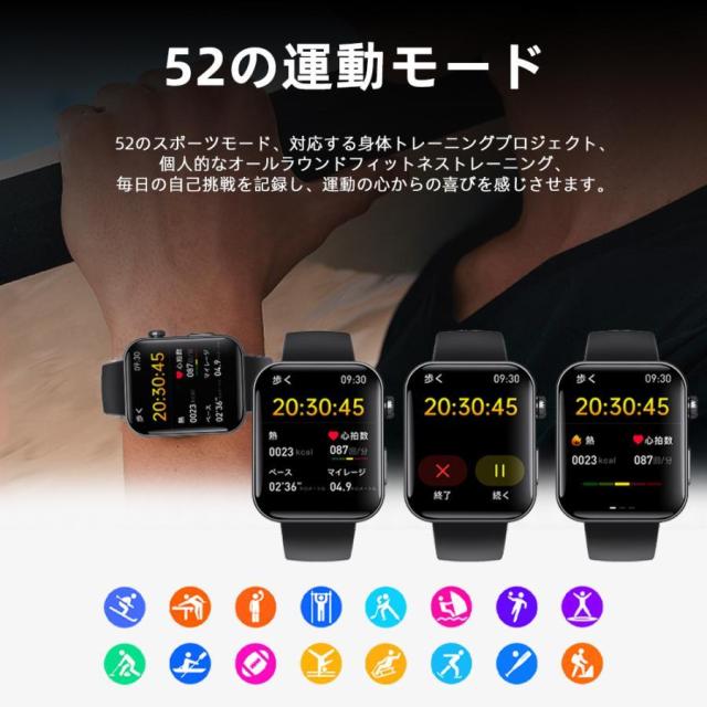 スマートウォッチ 健康管理 通話機能 心電図 血圧測定 SOS 着信通知 血中酸素 天気 心拍数 体温 歩数計 運動モード 年寄り お正月 プレゼント_8