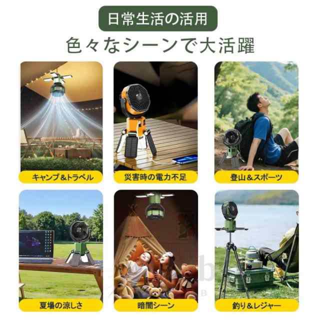 【ソロキャンプ必携】 扇風機 キャンプ扇風機 ソーラー扇風機 LED照明 6000mAh 超長航続 4 枚ソーラーパネル 自動首振り 瞬間冷却 強力送風 太陽光/USB充電式 省エネ 防災 熱中症対策 携帯扇風機 野球観戦 業務用 花火大会 アウトドア_10