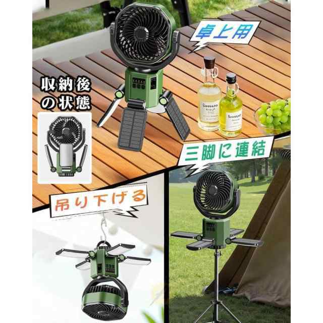 【ソロキャンプ必携】 扇風機 キャンプ扇風機 ソーラー扇風機 LED照明 6000mAh 超長航続 4 枚ソーラーパネル 自動首振り 瞬間冷却 強力送風 太陽光/USB充電式 省エネ 防災 熱中症対策 携帯扇風機 野球観戦 業務用 花火大会 アウトドア_8