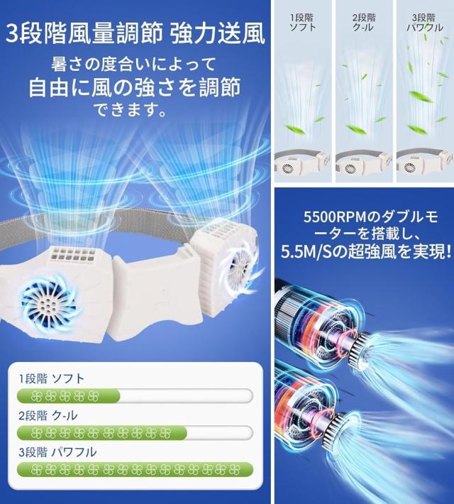 腰掛け扇風機 携帯扇風機 10000mAh大容量 強風 ポータブルファン ダブルターボファン ジェットファン 軽量 静音 MDM( ホワイト)
