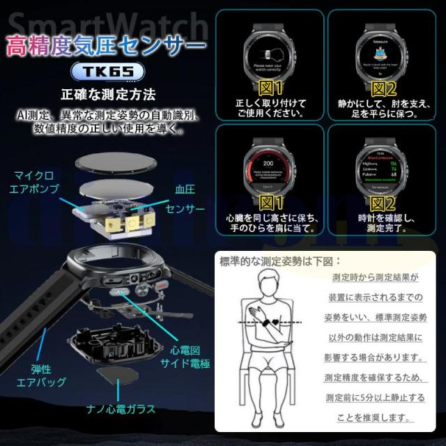 【2026最新】スマートウォッチ 医療レベル高精度エアバッグ血圧測定 ECG心電図 血中脂質 尿酸 体温 血中酸素 心拍数 睡眠 健康管理 高齢者_4