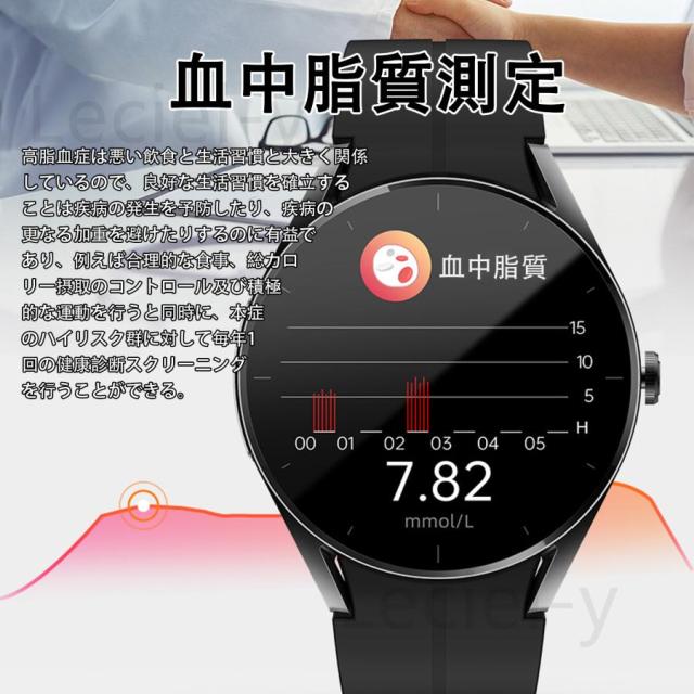 スマートウォッチ 血中脂質 尿酸測定 通話機能 体温 心拍数 血圧 心電図 血中酸素 歩数計 健康管理 多種類文字盤 誕生日 2026最新_4
