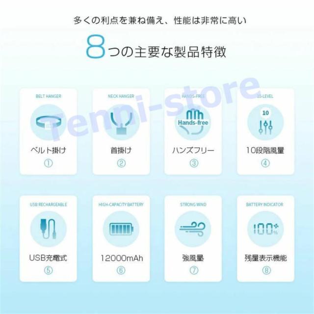 【2in1充電?送風】【12000mAh大容量】 ベルトファン 腰掛け扇風機 クリップファン モバイルバッテリー機能付き iPhone16充電_2