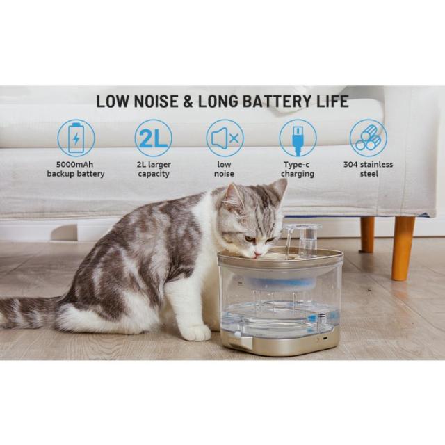 センサー給水器 水飲み器 ペット 自動給水器 コードレス 猫 犬 ステンレス製 超静音 フィルタープレゼント 2L大容量 多頭飼いも対応 洗いやすい ペット 給水機_16