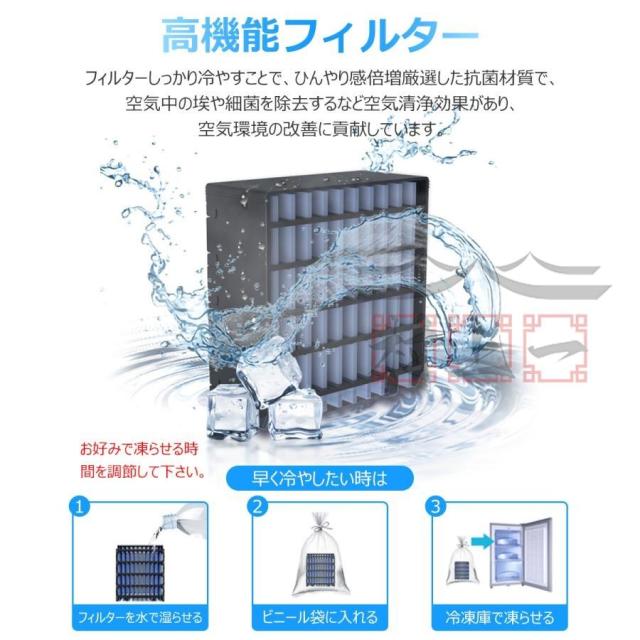 冷風機 冷風扇 卓上 小型 静音 ミニクーラー ポータブルエアコン 氷 加湿 3段階風量 7色LED USB扇風機 強力 卓上扇風機 USB充電式 空気清浄 2026最新型_11