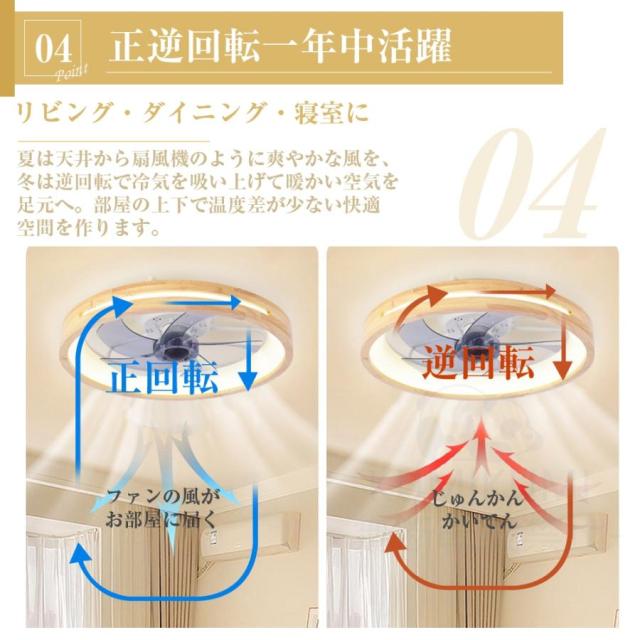 シーリングファンライト DCモーター シーリングライト 木目 LED 6段風量調整 おしゃれ 北欧 12畳 調光調色 天井照明 サーキュレーター 間接照明 リビング 照明_5