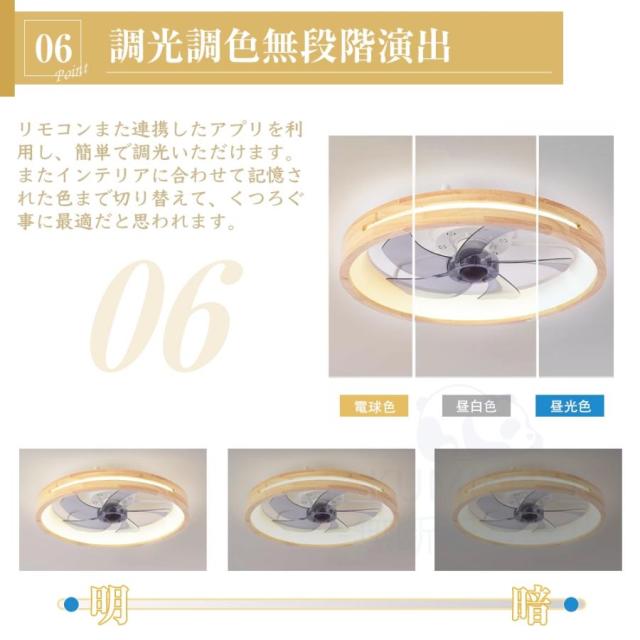 シーリングファンライト DCモーター シーリングライト 木目 LED 6段風量調整 おしゃれ 北欧 12畳 調光調色 天井照明 サーキュレーター 間接照明 リビング 照明_7