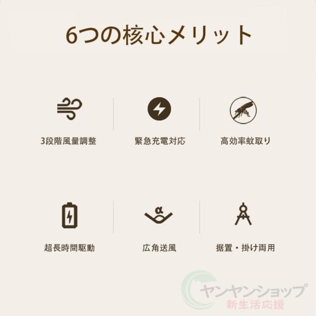 アウトドア扇風機 卓上 ポータブル LEDライト付き シーリングファン USB充電 静音 軽量 3段階調節 防虫対策 オフィス 収納に便利 暑さ対策 1台4役_2