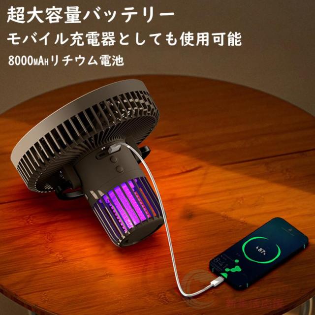 アウトドア扇風機 卓上 ポータブル LEDライト付き シーリングファン USB充電 静音 軽量 3段階調節 防虫対策 オフィス 収納に便利 暑さ対策 1台4役_4