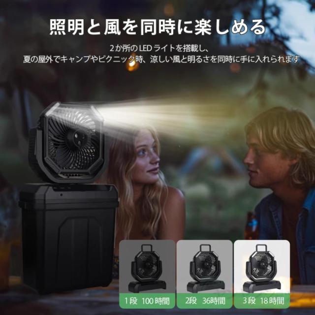 キャンプ 扇風機 アウトドア扇風機 冷風機 ミストファン 20000mAh 大容量バッテリー 自動首振り 6L水タンク 卓上扇風機 静音 USB充電式 加湿 サーキュレーター_11