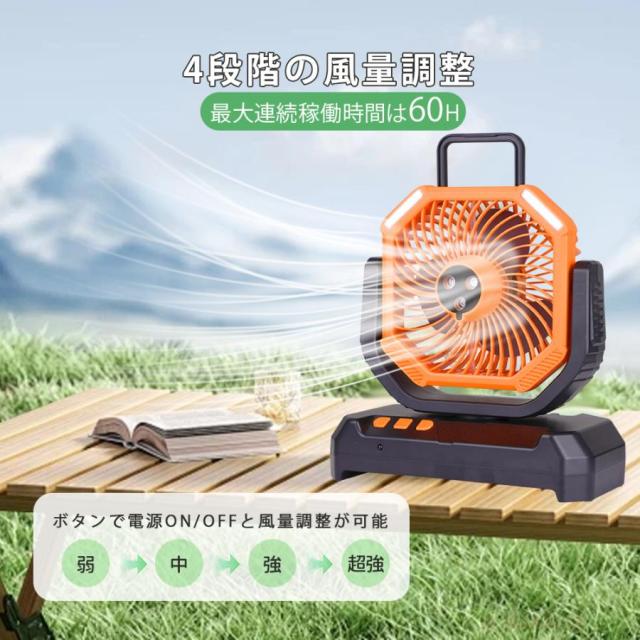 キャンプ 扇風機 アウトドア扇風機 冷風機 ミストファン 20000mAh 大容量バッテリー 自動首振り 6L水タンク 卓上扇風機 静音 USB充電式 加湿 サーキュレーター_3