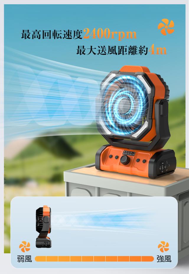 扇風機 首振り 卓上 アウトドア 卓上扇風機 20000mAh モバイルバッテリー機能 小型 LEDファン サーキュレーター 充電式 LED キャンプ 防災_5