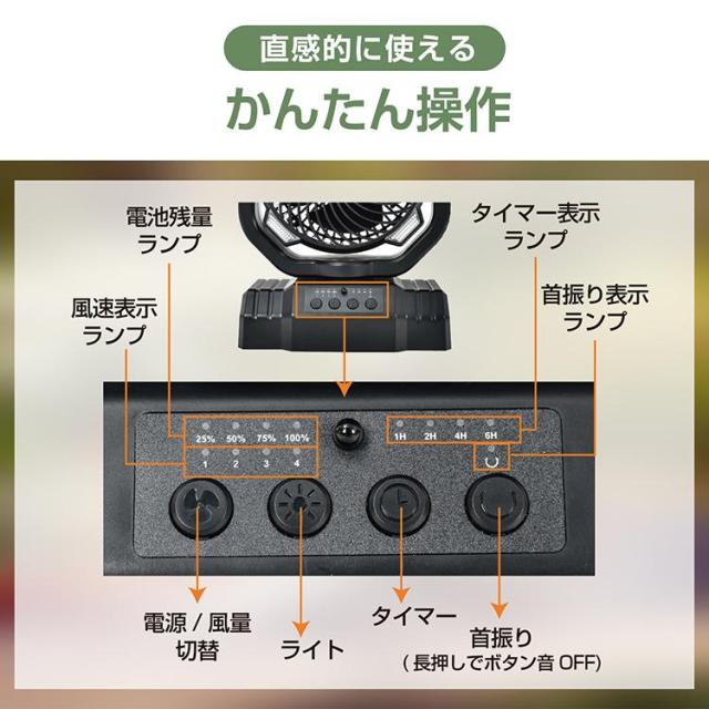 サーキュレーター 扇風機 卓上 吊り下げ アウトドア 小型 強風 大容量 首振り LEDライト付き モバイルバッテリー機能 タイマー 暑さ対策 熱中症対策 空気循環_8