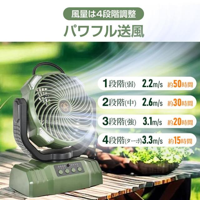 サーキュレーター 扇風機 卓上 吊り下げ アウトドア 小型 強風 大容量 首振り LEDライト付き モバイルバッテリー機能 タイマー 暑さ対策 熱中症対策 空気循環_4