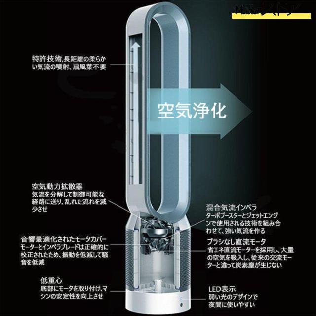 タワーファン 冷風 スリム 羽なし 空気清浄機 脱臭 首振り タイマー機能 空気清浄機能付 タワーファン 羽根無 リモコン付 暖風なし_2