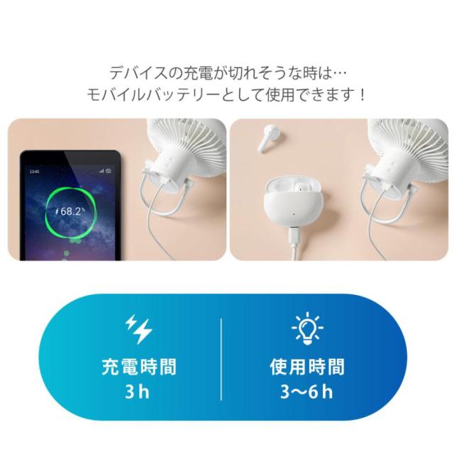 扇風機 卓上扇風機 壁掛け コードレス アウトドア 3脚ファン 吊り下げ LED照明 サーキュレーター USB充電 風量3段階調節 パワフル送風_14