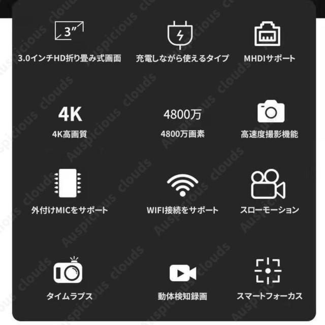 【限定セール】 デジタルカメラ デジカメ 4K 4800万画素 ミラーレス一眼 ビデオカメラ 軽量 一眼レフ wifi 3インチ HD大画面 オートフォーカス 180°反転 耐衝撃_2