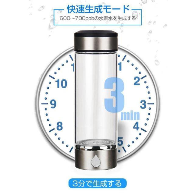水素水生成器 携帯用 水素水ボトル 420ml 3min生成 USB充電式 高濃度水素水 持ち運び便利 LEDランプ付き 美容 健康 トレーニング 運動 フィットネス_12