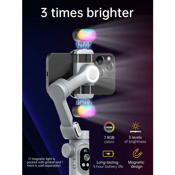 AOCHUAN SMART X PROスマホジンバル折りたたみ式手持スタビライザー ズームボタン、OLED画面、LEDライト調光可能、And_1