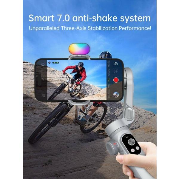 AOCHUAN SMART X PROスマホジンバル折りたたみ式手持スタビライザー ズームボタン、OLED画面、LEDライト調光可能、And_2