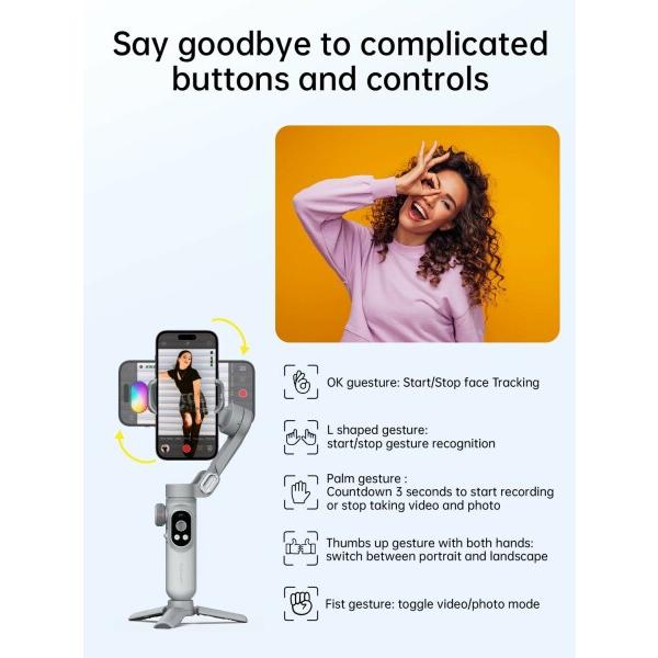 AOCHUAN SMART X PROスマホジンバル折りたたみ式手持スタビライザー ズームボタン、OLED画面、LEDライト調光可能、And_3