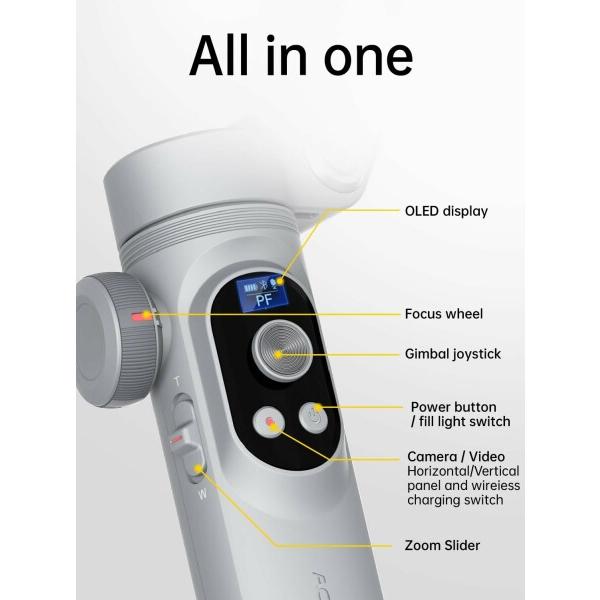 AOCHUAN SMART X PROスマホジンバル折りたたみ式手持スタビライザー ズームボタン、OLED画面、LEDライト調光可能、And_5