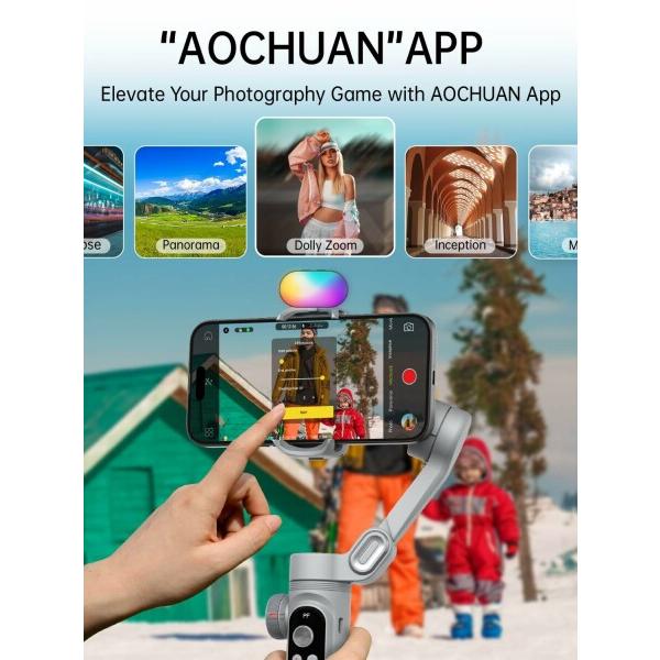AOCHUAN SMART X PROスマホジンバル折りたたみ式手持スタビライザー ズームボタン、OLED画面、LEDライト調光可能、And_7