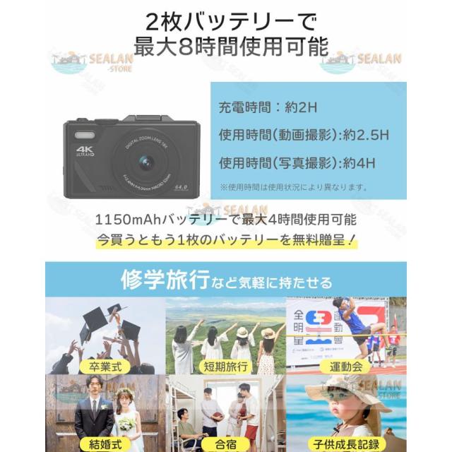 デジタルカメラ デジカメ 4K 安い 小型 6400万画素 18倍ズーム