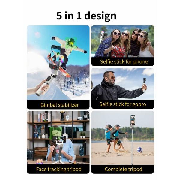 AOCHUAN iPhone用ジンバルスタビライザー、TiK Tok YouTubeビデオ録画用自動顔追跡機能付き自撮り棒三