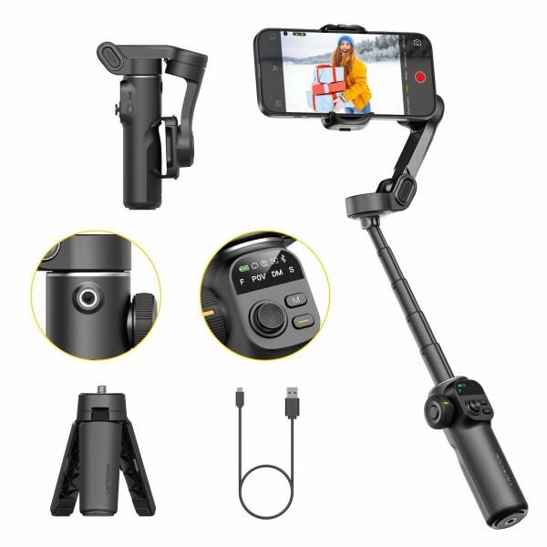 AOCHUAN iPhone用ジンバルスタビライザー、7.8インチ延長ロッド内蔵3軸iPhoneジンバル、iPhone/Android用OL