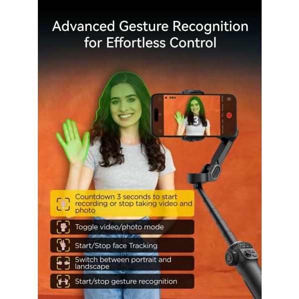 AOCHUAN iPhone用ジンバルスタビライザー、7.8インチ延長ロッド内蔵3軸iPhoneジンバル、iPhone/Android用OL_5