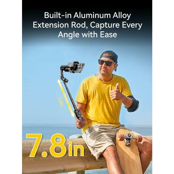 AOCHUAN iPhone用ジンバルスタビライザー、7.8インチ延長ロッド内蔵3軸iPhoneジンバル、iPhone/Android用OL_6