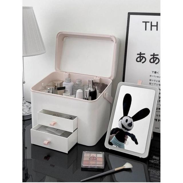 メイクボックス 鏡付き メイクファン付き メイクケース 化粧箱 LEDライト 子供 おしゃれ コスメ収納 大容量 引き出し 持ち運び 小物入れ 卓上収納 プレゼント