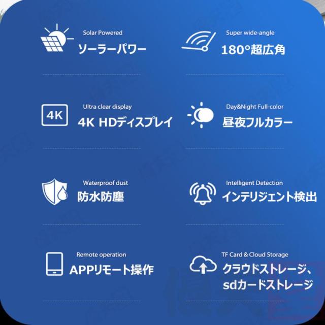 防犯カメラ 屋外 180°超広角 ソーラー 800万画素 防水 防塵 録画機能 無線 4K画質 家庭用 電源不要 IP66 動作検知 音声通話 見守りカメラ 監視カメラ_3