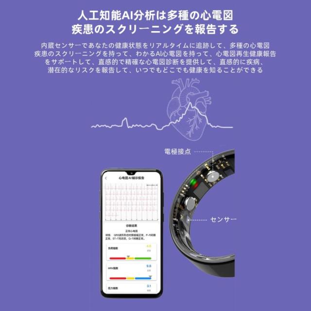 【充電タンク付き】スマートリング 健康管理 日本製センサー心拍数 血中酸素 睡眠 実用的 心電測定 IP68M防水 Android/iPhone対応 全7サイズ プレゼント_2