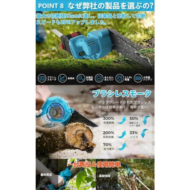 【伸縮ポール付き】 高枝チェーンソー チェーンソー 充電式 6インチ マキタ バッテリー互換 電動ノコギリ 安全ロック 高速切断 木工切断 家庭用 女性_8