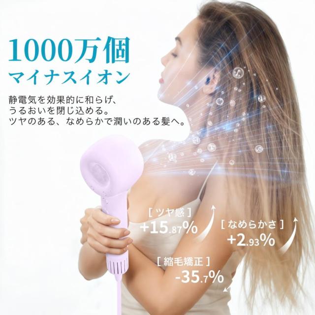 ドライヤー 360°回転 ノズル 大風量 速乾 マイナスイオン 静電気