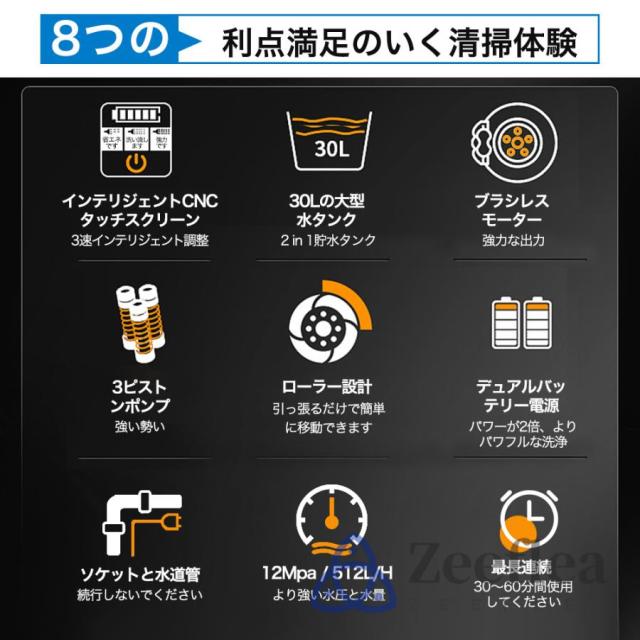 高圧洗浄機 タンク式 コードレス 充電式 デュアルバッテリー電源 業務用 家庭用 30L 吐出圧力12MPa 軽量 3段階調整 洗車 水圧 クリーナー 洗車機 水道不要 掃除_2