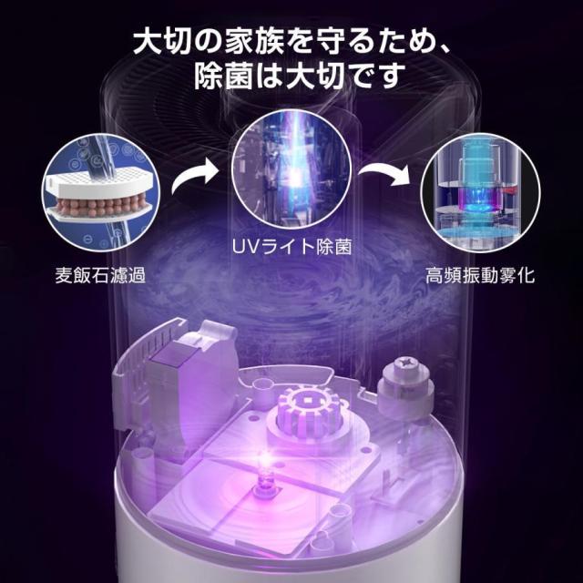 加湿器 超音波式 空気清浄機 タワー型 大容量 UV除菌 次亜塩素酸水対応 