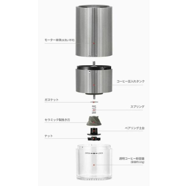 コーヒーミル 電動 臼式 電動ミル 繊細研磨 研磨後自動停止 充電式 水洗い可能 粒度調整 セラミック 電動コーヒーミル こーひーみる コーヒー豆 一台多役_12