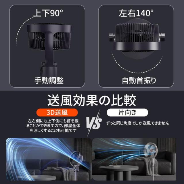 2026最新型 扇風機 サーキュレーター 3D首商い口 DC原動機 9第四次元タイマー 静音 省エネ 5座標軸風量 コードレス扇風機 送風 高さ調節する 夏 空気の状態循環過程 軽さ USB申し受ける式