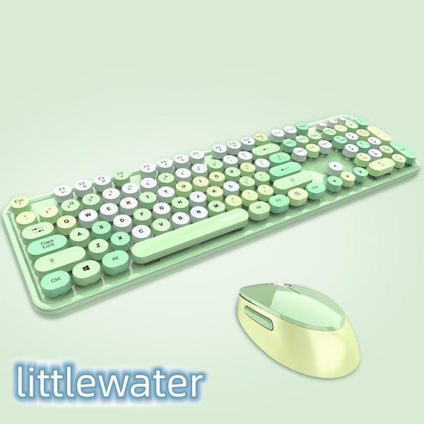 ワイヤレスキーボード テンキーグリーンのマウスコンボ付きミニ