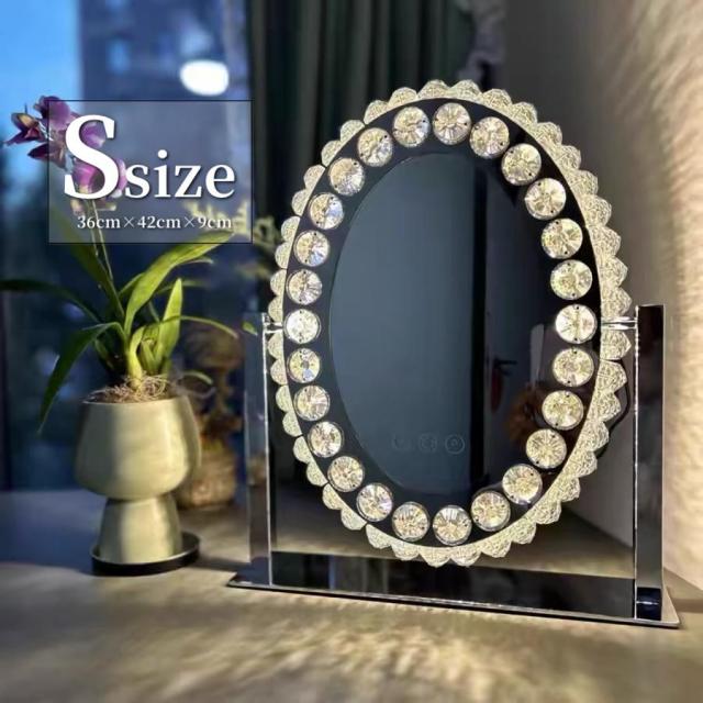 女優ミラー ドレッサー 化粧鏡 クリスタル おしゃれ LEDライト 無段階調光 角度調整 ハリウッドミラー 卓上ミラー LEDミラー クリスマスプレゼント