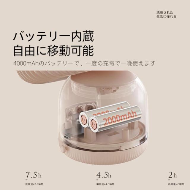 3WAY扇風機 卓上/吊り/壁掛け ファン 卓上 壁掛け USB 充電式 小型 ライト ミニ 手持ち 携帯 静音 コードレス ミニ扇風機 首振り 回転 風量3段階_6