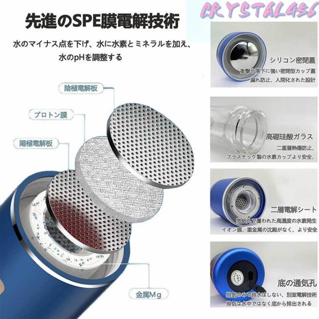 水素水生成器 高濃度 携帯型 磁気吸着充電式 水素水ボトル 2000PPB 一台三役 350ML 冷水/温水通用 ボトル式電解水機 水素発生器カップ 電解次亜水生成器_4