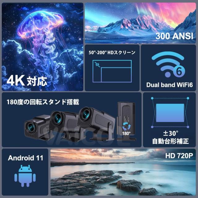 プロジェクター 小型 家庭用 自動台形補正 1080P 16000LM プロジェクター 天井投影 4K対応 HiFiスピーカー 50％ズーム機能 スマホ/ノートパソコン/USB/Switch_1