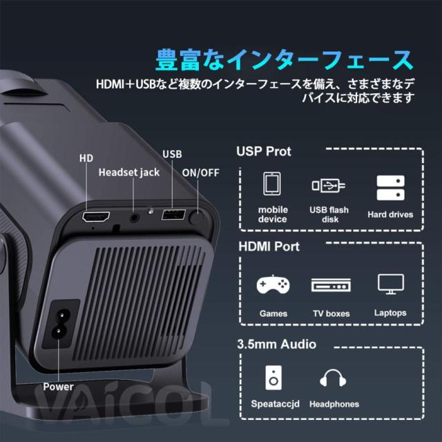 プロジェクター 小型 家庭用 自動台形補正 1080P 16000LM プロジェクター 天井投影 4K対応 HiFiスピーカー 50％ズーム機能 スマホ/ノートパソコン/USB/Switch_14